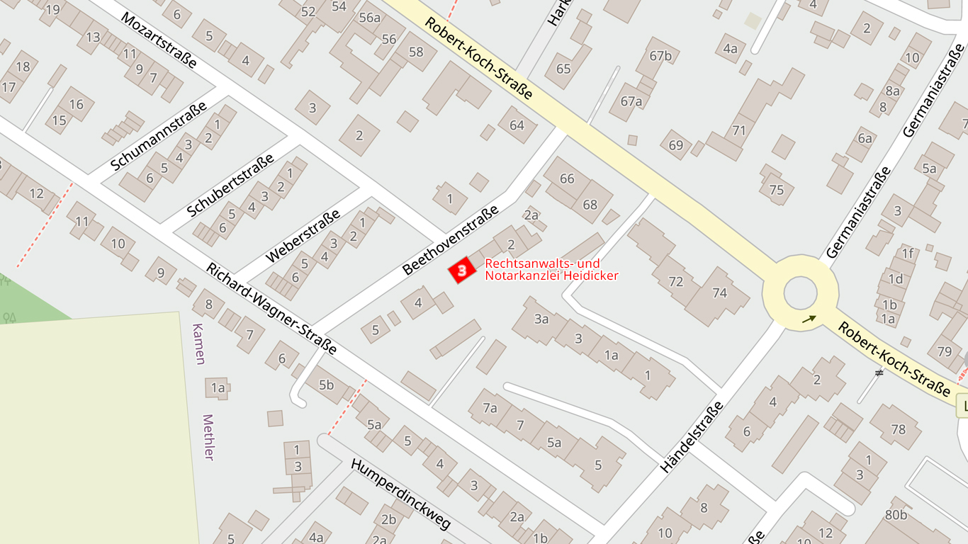 Karte mit Standort der Rechtsanwaltskanzlei in Kamen, NRW